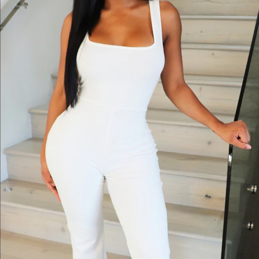 Shape Cotton Square Neck Split Front Jumpsuit